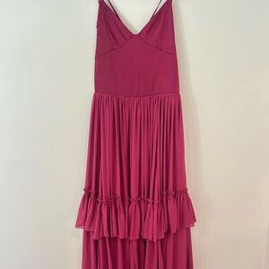 Free People Magenta/Pink Formal Ruffle Drop Waist Open Back Dress NWOT